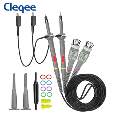 Cleqee P6100 2pcs 100MHz Bandwidth Oscilloscope Probe 1X/10X Adjustable Attenuation BNC Leads Switchable Input Voltage 10:1