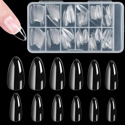 240 Pcs Almond False Nail Tips Clear Matt Soft Fake Nails Extension 12 Sizes For Home DIY Nail Salon