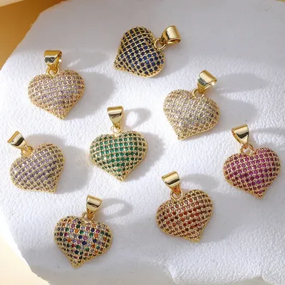 Juya 18K Real Gold Plated Micro Pave Zircon Love Heart Charms For Handmade Luxury Pendant New Year's Gift Jewelry Making