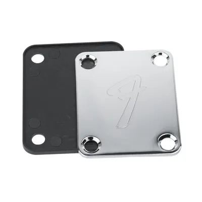 Big sale70s F Logo Strat/Tele 4-Bolt Chrome/Black Guitar Neck Plate Neckplate w/Screws