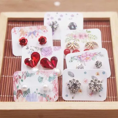 100pcs cute flower style earring paper package card DIY small stud earring card white kraft paper