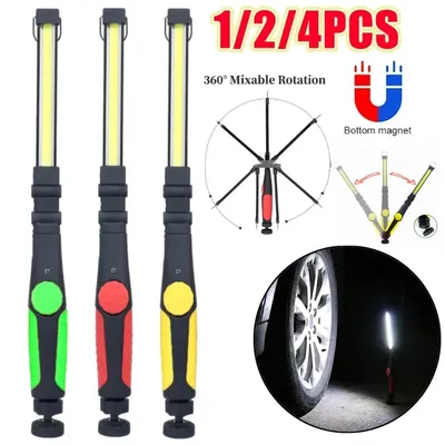 1/2/4Pcs COB Work Light Rechargeable LED 360° Rotate Folding Flashlight Super Bright Handled Lamp