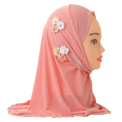 H075 Fit 2-5 years old small girl cute hijab cap with flower beautiful muslim scarf islamic