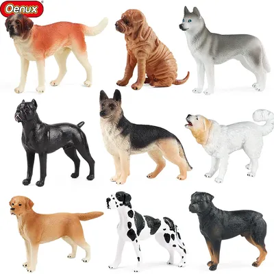 Oenux Dog Animals Model Husky German Shepherd Rottweiler Saint Bernard Action Figure Puppy Figurines