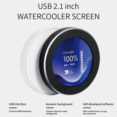 USB 2.1 Inch Watercool Screen 480x480 IPS Secondary Screen 2.1'' Round LCD for Desk PC CPU GPU RAM