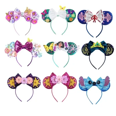 2023 Mickey Mouse Ears Headband Festival Party Sequins Bow Hairband Women Girls Kids Party Hair