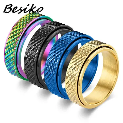 Besiko Anti Stress Anxiety Fidget Spinner Couple Rings For Lovers Rotating Stainless Steel Wedding