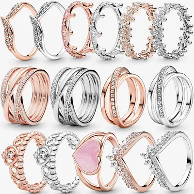 2022 New Princess Tiara Crown Sparkling Love Heart CZ Rings for Women Engagement Jewelry Anniversary