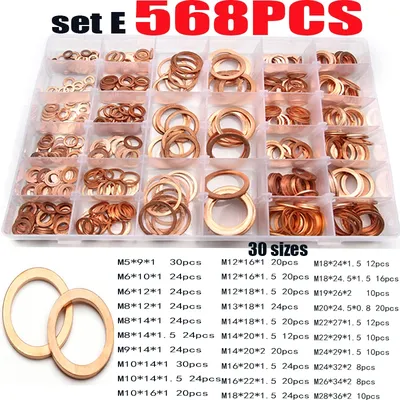 100/200/250/300/568pcs O Ring Copper Washer Gasket Set M4-M28 Flat Ring Seal For Boat Crush Flat