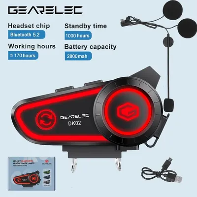 GEARELEC DK02 Motorcycle Helmet Headset Stereo Bluetooth Hands Free Call IPX7 Waterproof 2800mAh