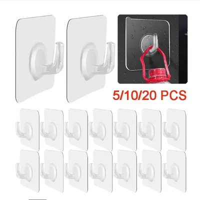 5/10/20Pcs Self-adhesive hook Transparent door wall hook child heavy load rack Kitchen bathroom
