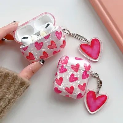 Pink Heart Girls Case for AirPods 4 Pro Shell Texture Earphone Protective Cover for Airpods 2 3 3rd