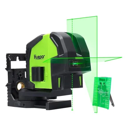 Huepar 2 Lines 2 Plumb Dots Green Beam Laser Level Self-Leveling Fan Angle of 130° Vertical &