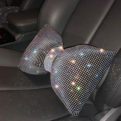 1PC Diamond Crystal Bowknot Car Waist Pillow Rhinestone Auto Seat Support Hold Pillows Bling Car Interior Accessories for Women