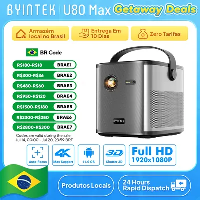 BYINTEK U80 Max Projector 3D 4K Cinema Android 11.0 WiFi Mini Portable 1080P Home Theater Video DLP Projector with Battery