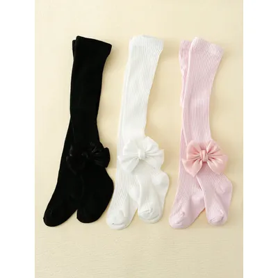 3pairs Toddler Girls Bow Decor Tights