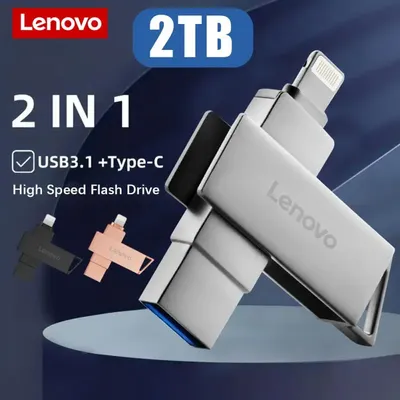 Lenovo Pen Drive 2TB 1TB USB Flash Drive For Iphone OTG USB 3.0 Metal 2-in-1 Pendrive High Speed