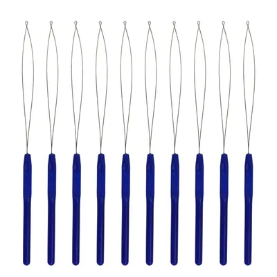 10Pcs Hair Extension Loop Needles Pulling Hook Tool Needle Threader Loop Tool for Silicone Microlink Beads