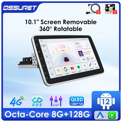 10.1"Android 12 1 DIN Autoradio Car Radio GPS for Universal Car Stereo Video Multimedia Player USB with Rotatable Screen Carplay