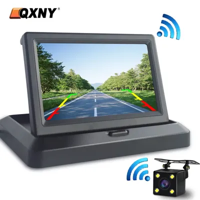 Vehicle HD Wireless Rear View Backup Camera 4.3" Foldable Monitor Car Reverse Parking Backup Image Transmitter Receiver Kit