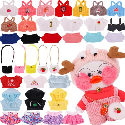 3 Pcs Sweater+Strap Pants+Bag 30 Cm Kawaii Stuffed Duck Doll Clothes lalafanfan Accessories Plush