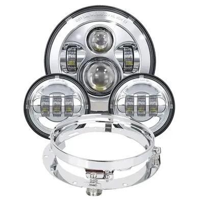 Motorcycle 7 inch Moto LED Headlight with 4-1/2" 4.5inch LED Auxiliary Fog Passing Light Lamp for