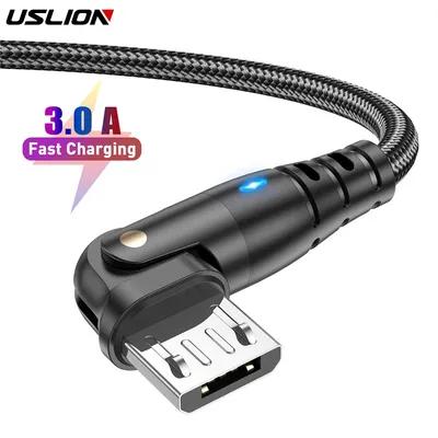 USLION L-Shape 3A Micro USB Cable For Samsung Xiaomi Andriod Mobile Phone Fast Charging Micro USB