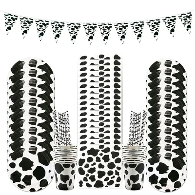 Cow Party Themed Disposable Tableware Set Paper Plates and Cow Napkins for Kids Cow Themed Birthday