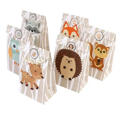 12PCS Jungle Theme Party Birthday Party Decorations Kids Safari Paper Gift Bags Candy Bags Box Baby
