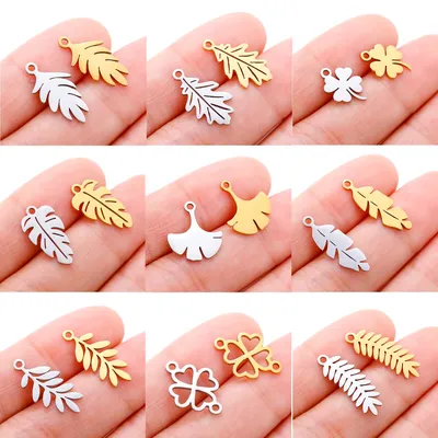 5Pcs/Lot New Arrive Leaf Pendant Hollow Leaves Stainless Steel Charms for Earrings Bracelet Necklace Jewellery Making Wholesale