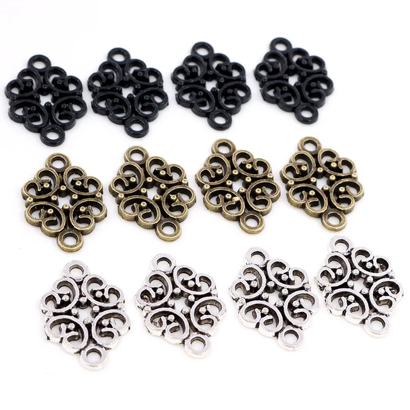 20x13mm 20pcs Antique Silver Plated /Bronze/Black color Flower Style Connector Handmade Charms Pendant:DIY for bracelet necklace