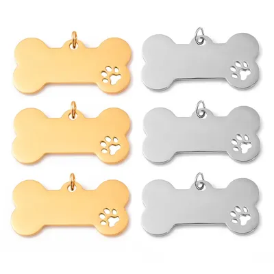5Pcs/Lot Custom New Stainless Steel Dog Bone Hollow Pet Paw Tag Puppy Pendant Charm Accessories Jewelry Findings Wholesales