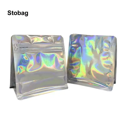 StoBag 50pcs Laser Transparent Coffee Beans Packaging Bag with Valve Sealed for Powder Nuts Storage