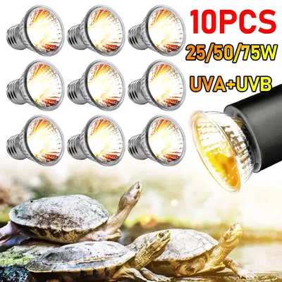 1-10PCS 25/50/75W UVA+UVB Reptile Lamp Bulb Turtle Basking UV Light Bulbs Heating Light Full