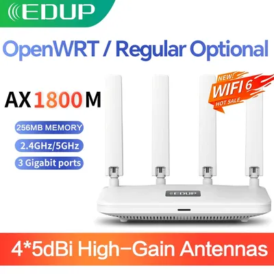 EDUP W​ifi 6 AX1800 Router 2.4/5GHz Dual Band Mash Router 5dBi Antennas WPS3 4 Gigabit RJ45 optional