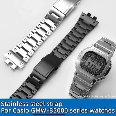 GMWB5000 case+Strap Metal Mod Kit For G-SHOCK 3459 Casio Small Silver Block GMW-B5000 Steel Band men Solid Watch Chain gift tool