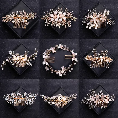 Gold Color Crystal Pearl Hair Comb Headband Tiara For Women Bride Party Bridal Wedding Hair