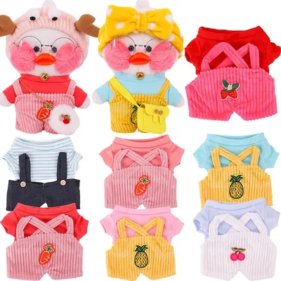 1 Set Clothes for 30cm Stuffed Dolls LaLafanfan Cafe Duck Dog Plush Toy Cartoon Hoodie Overalls