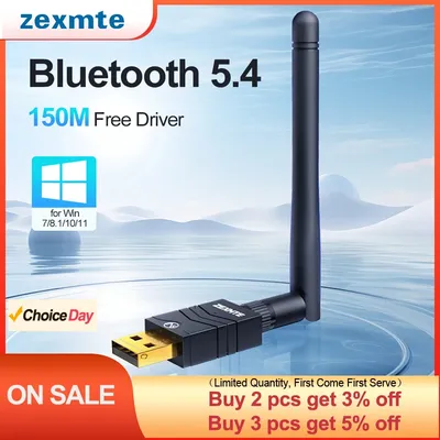Zexmte 150M Bluetooth 5.4 Adapter USB Bluetooth 5.1 Dongle Transmitter Receiver for Windows 11/10/8 Wireless Mouse Adaptador