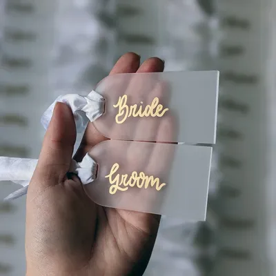 Frosted Acrylic Wedding Blank Place Card Clear/Gold Arch Gift Tag Name Plate Seating Chart Sign DIY