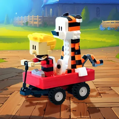 Moc Calvined and Hobbes Building Blocks Classic Comic Book Figure Shooting Game Tiger Bricks Sets