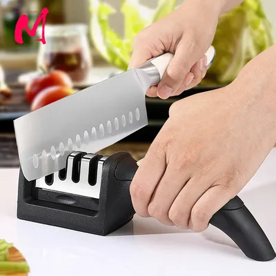 Kitchen 3-Segment Knife Sharpener Household Multi-Functional Hand-Held Three-Purpose Black