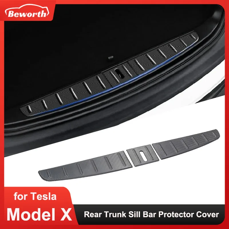 for Tesla Model X 2023 2022 Rear Trunk Sill Bar Protector Cover Anti-Scratch Guard Carbon Fiber Pattern Parts ModelX Accessories