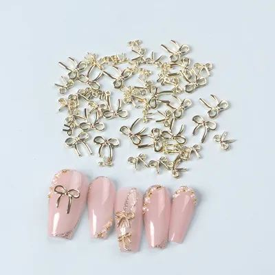 50PCS Mix Multi Size 3D Gold Bowknot Nail Charms Metal Bow Alloy Nail Art Manicure Jewelry For DIY Nail Accessories