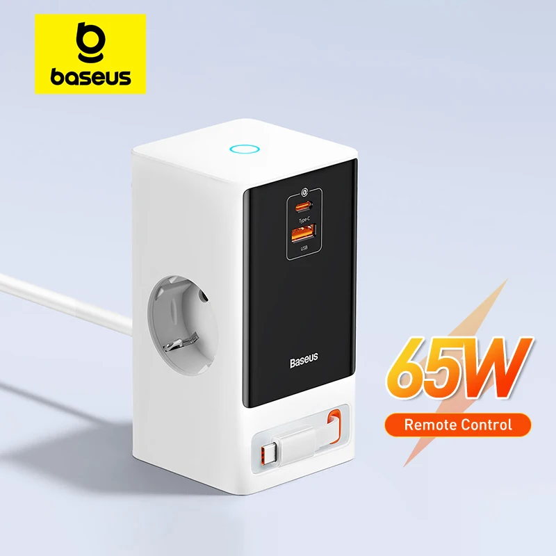 Baseus 65W GaN Fast Charger Digital Desktop Power Strip 4000W 2AC Sockets APP Remote Control For Laptop Tablet iPhone Samsung