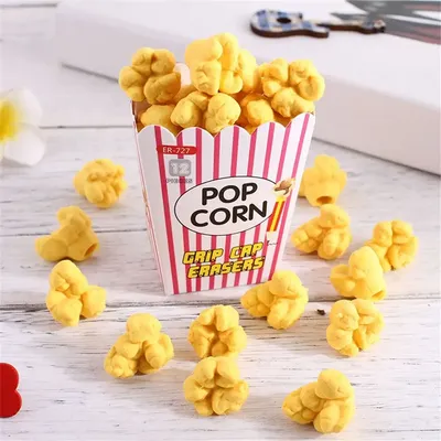 12pcs/box Cute Popcorn Shape Erasers Cute Stationery Pencil Rubbers Eraser Wipe Clean Without