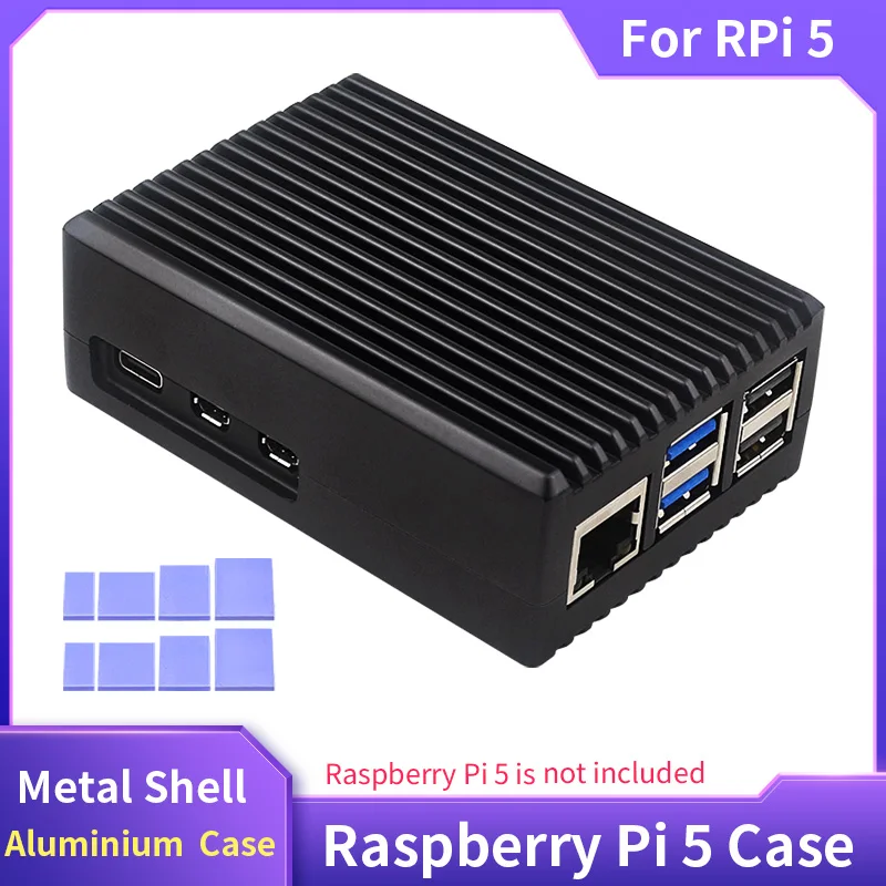 Raspberry Pi 5 Metal Shell Aluminium Alloy Case Passive Cooling Enclosure with Silicone Heatsinks for Raspberry Pi 5 RPi 5