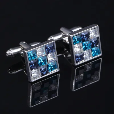 Fashion Brand High Quality Novelty Luxury Blue Green White Rhinestone Cufflinks for Mens Crystal