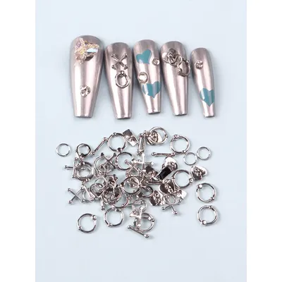 50PCS Mixed 3D Punk Grey Metal Parts Nail Decoration Alloy Retro Circle Nails Art Charms Manicure Accessoires