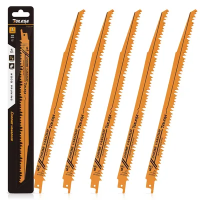 TOLESA 5PCS 5/6TPI Wood Pruning Reciprocating Saw Blades for Wood and PVC Pipe Cutting CRV Sharp
